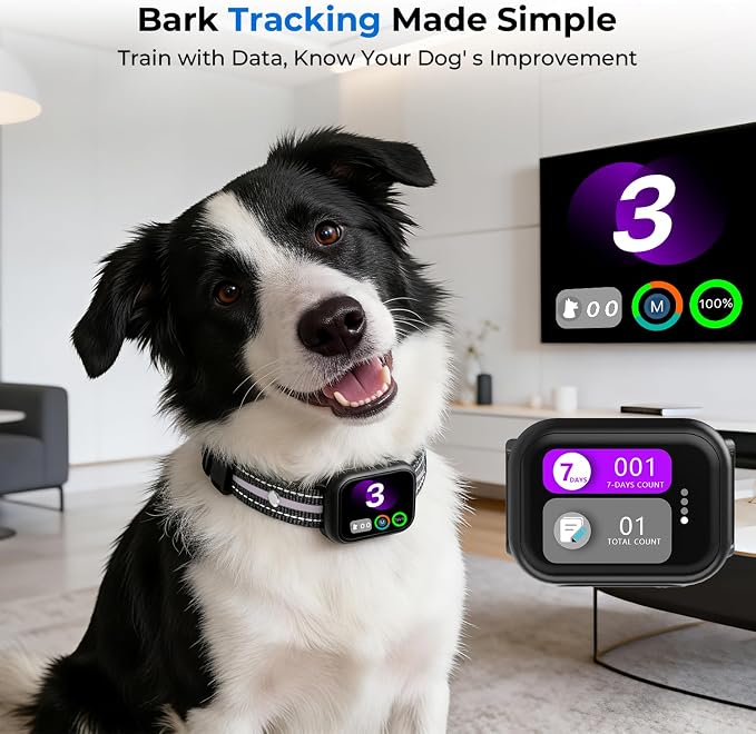 RPZ Smart Dog Bark Collar for Small Medium Large Dogs 8-150 Lbs, Pink | Rechargeable anti barking collar with bark count tracking, 4 training modes, 3 sensitivity levels and IP67 waterproof