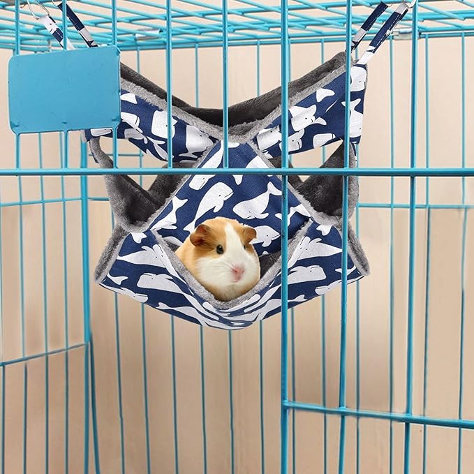 Petmolico Ferret Swing Hammock, Small Pets Hanging Cage Hammock Warm Plush Winter Ferret Accessories for Hamster Guinea Pig Rat Sugar Glider, Blue Whale