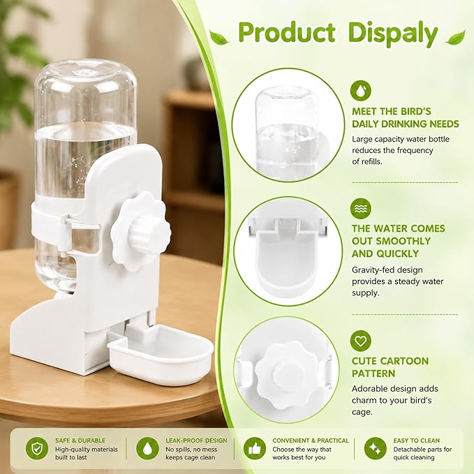 Rypet No Mess Bird Water Feeder Dispenser Set Automatic Bird Feeder Transparent Food Container Cage Acrylic Parrot Feeders Accessories for Small Birds Parrot Cockatoo Canary