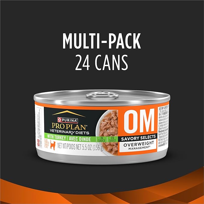 Purina Pro Plan Veterinary Diets OM Overweight Management Savory Selects With Turkey Feline Formula Wet Cat Food - (Pack of 24) 5.5 oz. Cans
