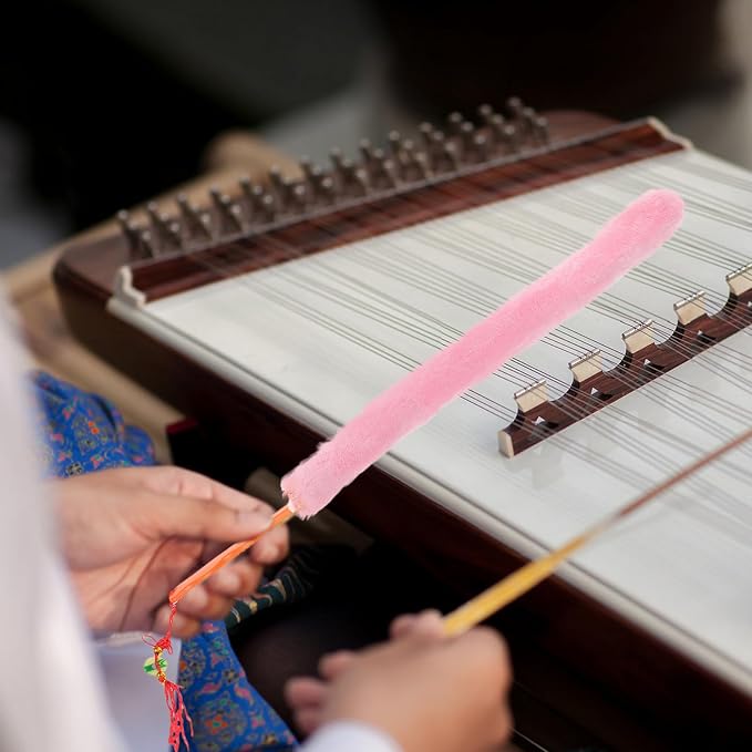 Portable Zithers Cleaning Brush with Long Rabbit Fur Bristles for String Instruments Pink Plastic Handle for Instrument Care Can be Carried