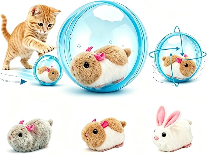 2026 New Self-Rolling Interactive Cat Ball Realistic Animal Automatic Moving Rolling Cat Ball 360° Rolling Spin Moving Cat Ball Fun Indoor Interactive Pet Ball for Cats Dogs Chasing(Blue,Mouse-B)