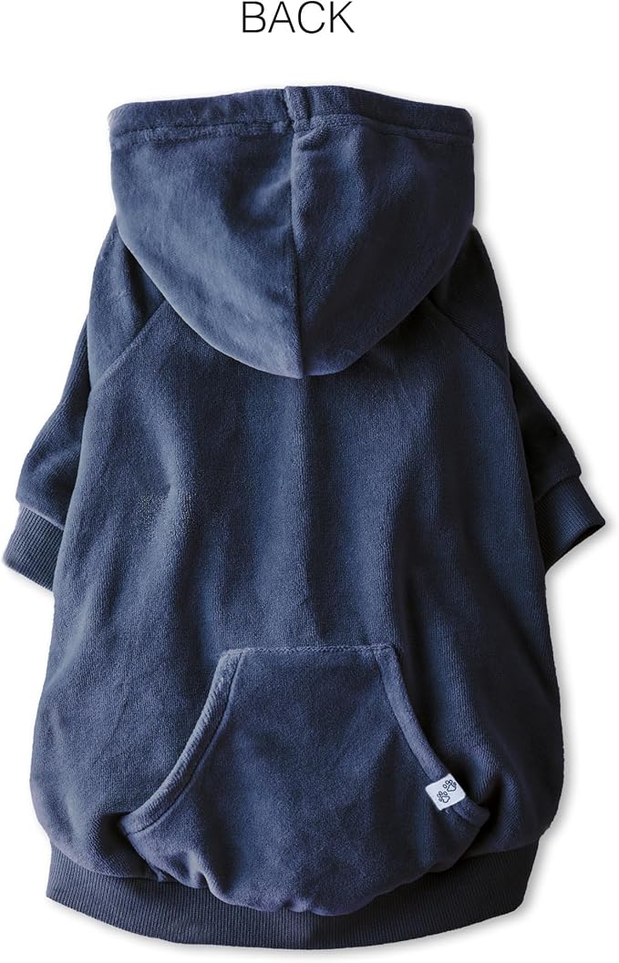 Pet Passion Cooper II Organic Cotton Velour Dog Hoodie Pet Coat for Small, Medium and Large Dogs, Navy, Large