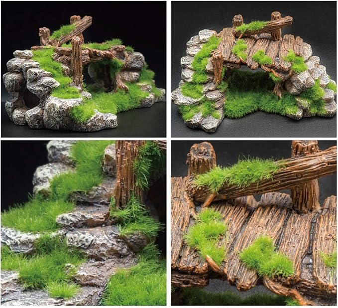 S-Lifeeling Fish Tank Decoration Moss Rockery Stone Plants Wood Ruins Landscaping Turtle Tank Decoration Fish Shrimp Shelter