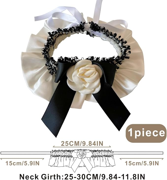 Elegant Lace Cat Collar with Cute Bow,Kitty Necklace with Bow Tie and Flower,Pet Lace Bib Collar with Cute Bow,Cat Princess Costumes,Black,1 Piece