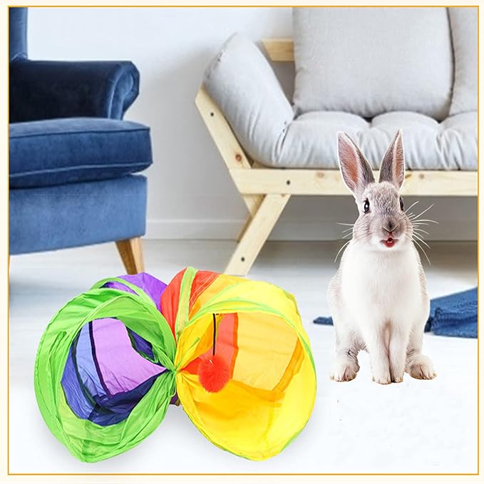 Tfwadmx Bunny Hideout, Rabbit Tunnels and Tubes, 3 Pack of Grass Balls 9.8'' Collapsible Rabbit Hideout Tunnel with Chew Toys for Chinchillas Ferrets Guinea Pigs Gerbils Hamsters Rats