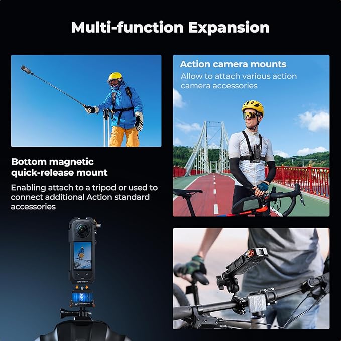 K&F Concept Camera Cage Compatible with Insta360 X5, Aluminum Alloy Protective Frame Case with Silicone Lens Cover + Screen Protector |1/4" Screw Hole | 2 Cold Shoe Mounts for Microphone, LED Light