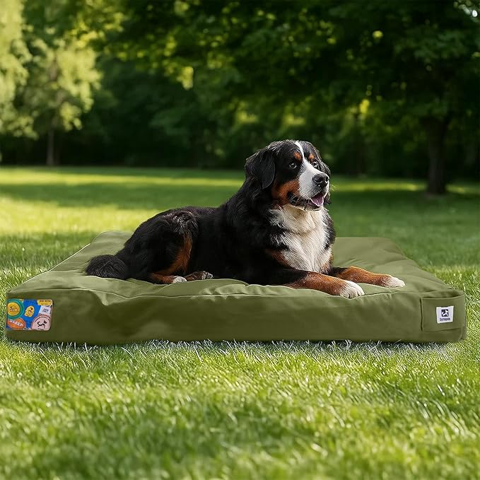 Sytopia 47 Inch Canvas Outdoor Dog Bed for XXL Dogs, Chew Proof Pet Bed with Waterproof Machine Washable Removable Cover, Durable Indoor Patio Pet Pad for Crate, Green