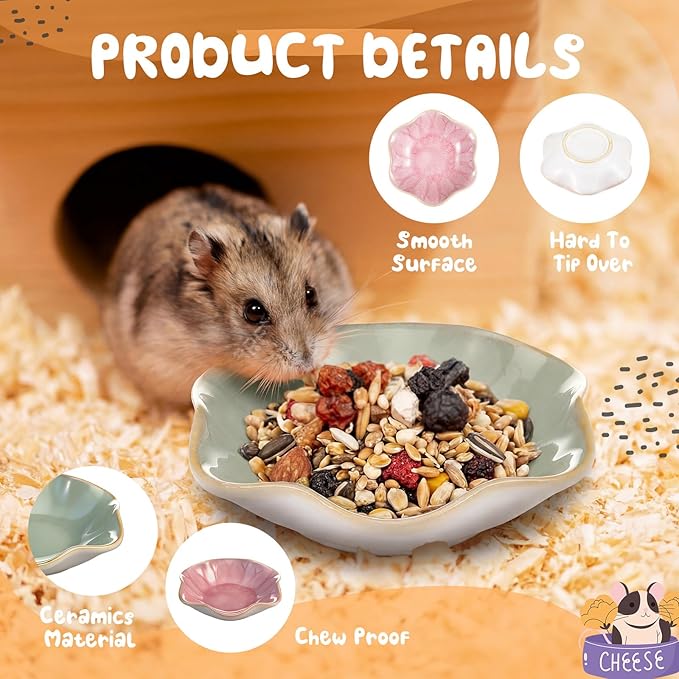 2 Pcs Hamster Food Bowl Ceramic Food Water Feeding Dish for Hamster Guinea Pig Hedgehog Gerbil Dwarf Rat Mice Chinchilla Sugar Glider(Lotus Leaf)