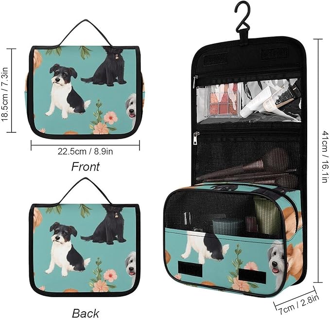 Travel Hanging Toiletry Bag Wash Bag Dogs Flowers Makeup Organizer Cosmetic Case for Bathroom Shower