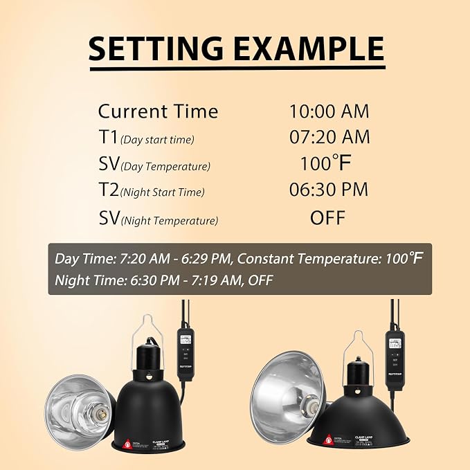 REPTITRIP 8.5 Inch Reptile Heat Lamp Fixture with PID Thermostat & 150W Ceramic Heat Emitter (Non-Light Emitting), Independent Day & Night Temperatures, Lampshade MAX 150W