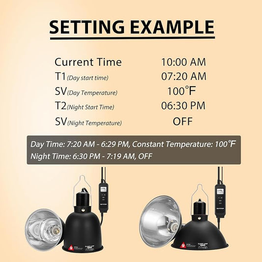 REPTITRIP 8.5 Inch Reptile Heat Lamp Fixture with PID Thermostat & 150W Ceramic Heat Emitter (Non-Light Emitting), Independent Day & Night Temperatures, Lampshade MAX 150W