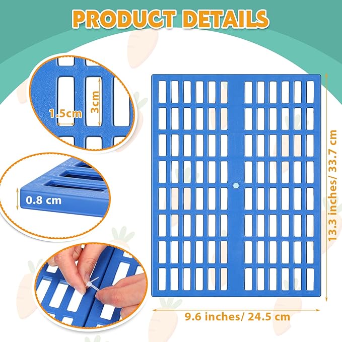 Kigley 12 Pcs Plastic Rabbit Cage Mat, Rabbit Floor Mat Foot Resting Pads for Small Animal Hamster Chinchilla Rat Guinea Pig, Mats Feet Pads for Pet Dogs Cats Bunny, 13.4 x 9.8 x 0.3 Inch, Blue