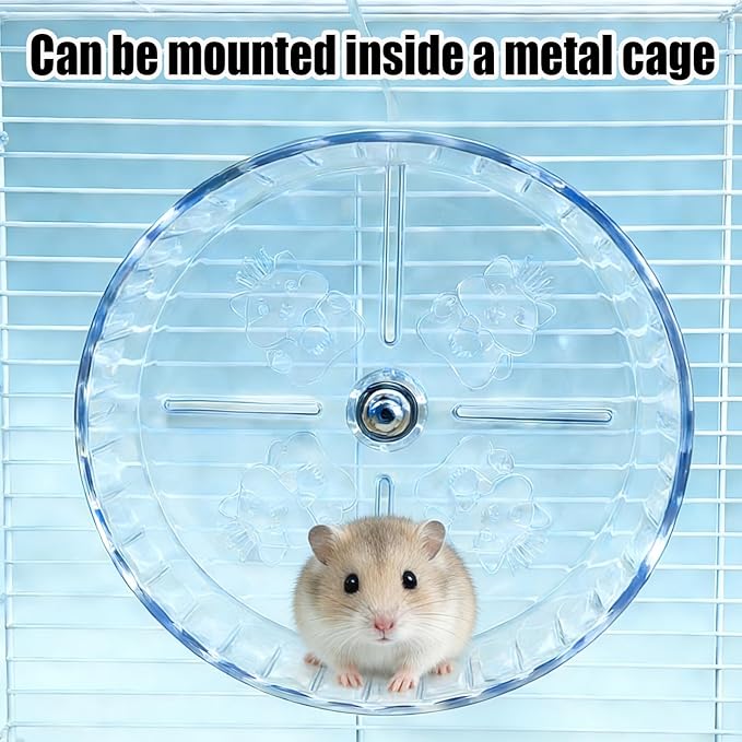 Hamster Silent Running Wheel for Small Animal, Exercise Wheels Anti-Skid Adjustable Stand for Hamsters,Cage Mount, Gerbils, Rats, Mouse, Mice, Transparent Shell (9.45inch)