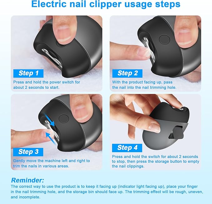 Electric Automatic Nail Clipper with Light, 2-Speed Trimmer, USB Rechargeable, Nail Scraps Storage & Magnetic Cover, Safe for Babies, Kids, Seniors & Adults