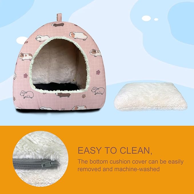Guinea Pig Hideout Bed 11.8-Inch Cube - Cozy Small Animal House for Guinea Pigs, Chew-Proof Hideaway with Ventilation (Pink, Adorable Guinea Pig Print)