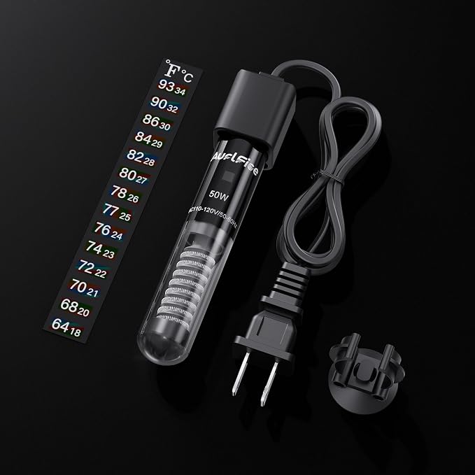 50W Aquarium Heater, Small Submersible Fish Tank Heater with Mini Aquarium Thermometer, for Betta Turtle Saltwater Freshwater 5-10 Gallon Tanks