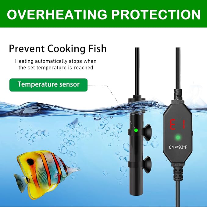 Small Submersible Aquarium Heater, Adjustable Mini Fish Tank Heater 15W 25W 50W with External Temperature Controller, Digital Display, Alumina Ceramic, for 3/5/10 Gallons (50W)