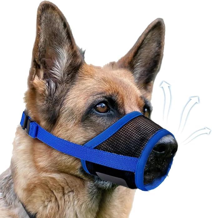 Dog Muzzle, Soft Air Mesh Muzzles for Extra Large Dogs, Breathable Dog Mussels for Scavenging Biting Licking & Barking, Adjustable Mouth Guard for Grooming, Allows Panting and Drinking (Blue,XL)