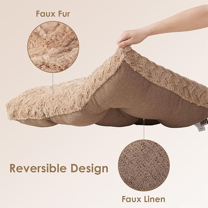 EHEYCIGA Washable Medium Dog Bed for Crate 29x21 Inch, Reversible Kennel Pad for Dogs Weight Up to 35 lbs, Plush and Comfy Pet Sleeping Mat, Camel