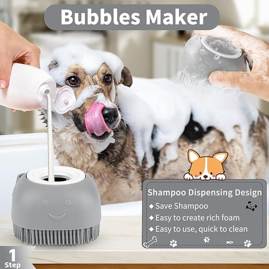 Comotech 6PCS Dog Bath Brush & Dog Toothbrush | Adjustable Handle Shampoo Brush & Scrubber for Short & Long Haired Dogs & Cats | Effectively Solve Odor & Stain Removal Problems (Gray Gray Black)