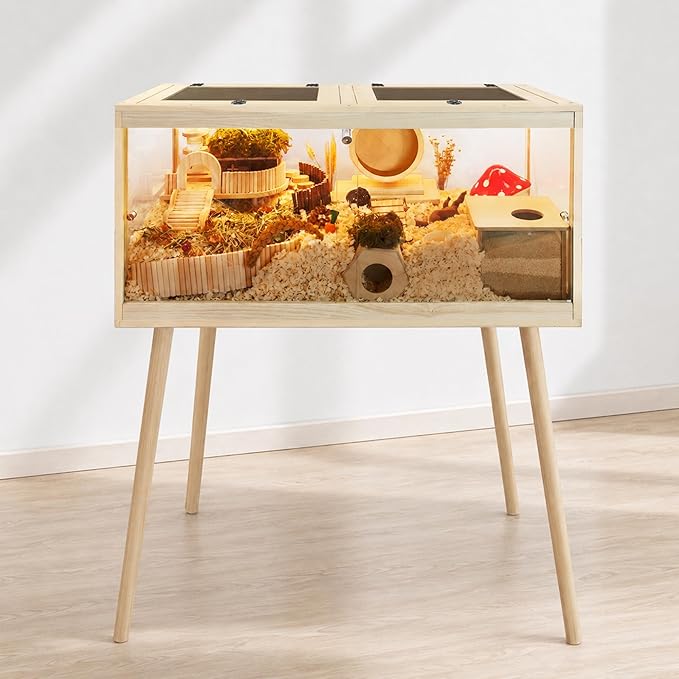 PROLEE Hamster Cage Chewproof, Mice and Rat Habitat with Transparent Sides, Hamster Cage with Openable Mesh Top, Solid Built with Lock Design and Leg Stand, 40" inch