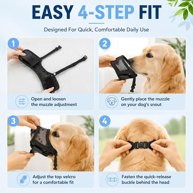 Dog Muzzle, Soft Air Mesh Muzzles for Large Sized Dogs, Breathable Dog Mussels for Scavenging Biting Licking & Barking, Adjustable Mouth Guard for Grooming, Allows Panting and Drinking (Black,L)
