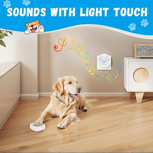Dog Doorbell, Wireless Ring Bell to Go Outside, IP55 Waterproof Buttons, 55 Melodies, 4 Volume Levels & 950ft Range (White, 1 Reciever 2 Transmitters)