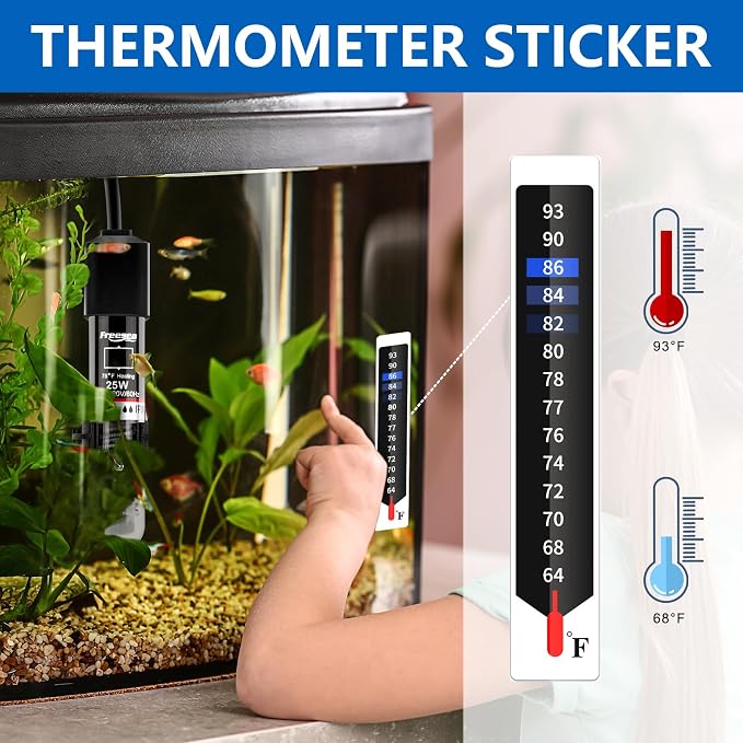 FREESEA Aquarium Fish Tank Heater: 25W/50W/100W/300W Small Submersible Aquarium Heater with Preset Temperature for 1-5 Gallon Betta Turtle Freshwater Saltwater Tank