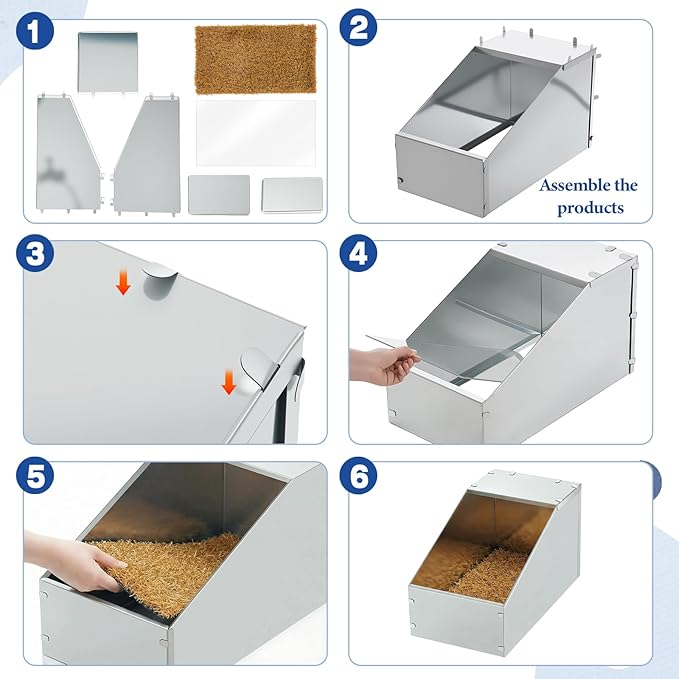 Maxcheck Galvanized Metal Rabbit Nesting Box, 18.5*10.6*10 in with 2 Pcs Grass Mats, Bunny Small Animal Nest with Removable Acrylic Floor for Breeding, Durable, Easy to Clean for Indoor/Outdoor Use