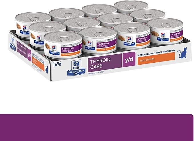 Hill's Prescription Diet y/d Thyroid Care Wet Cat Food, Chicken, 5.5 oz. Cans, 24-Pack