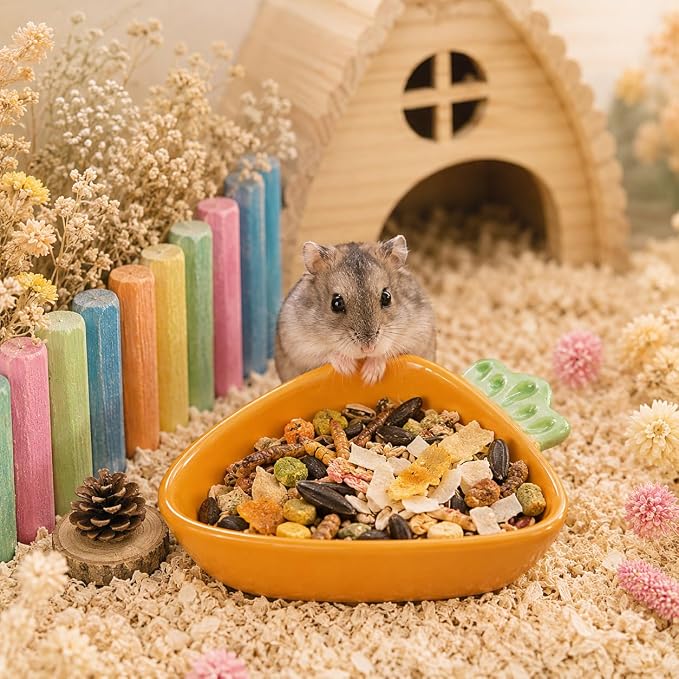 Hamster Food Bowl, Cute Big Carrot Shape Bowls, Ceramic Rabbit Bunny Guinea Pig Water Dish, Anti Spill & Prevent Tipping Chew Resistant Hay Feeder for Chinchilla, Ferret, Rat, Gerbil, Small Animals