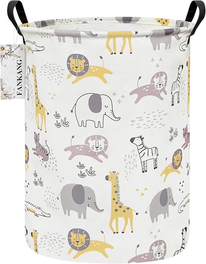 Storage Basket, Nursery Hamper Canvas Laundry Basket Foldable with Waterproof PE Coating Large Storage Baskets for Kids Boys and Girls, Office, Bedroom, Clothes,Toys(Lovely Animals)