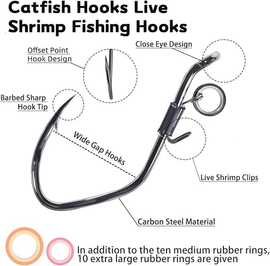 9KM DWLIFE Live Shrimp Hooks 10/15PCS Double Fishing Hooks Shrimp Hooks Fishing Saltwater Keep Alive Bait for Catfish Bass