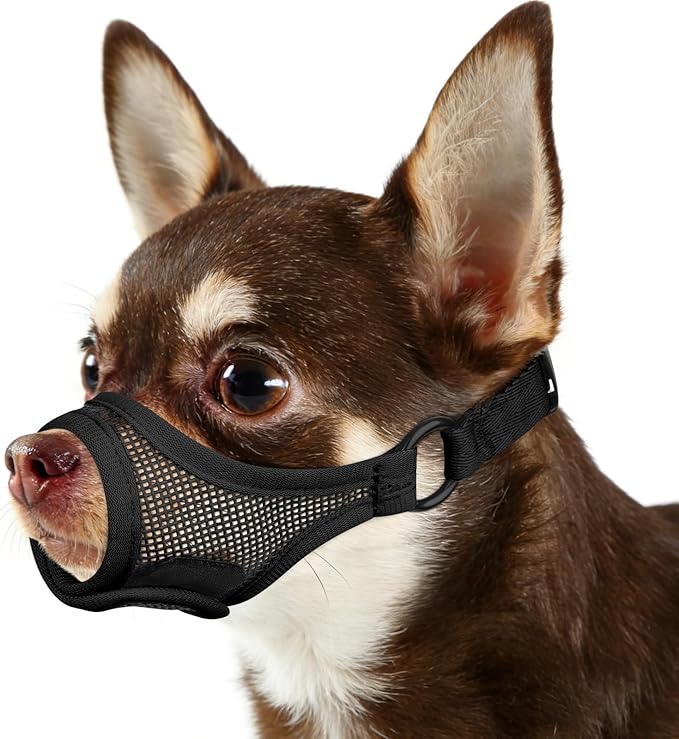 Mayerzon Mesh Dog Muzzle for Short Snout Small Dogs, Adjustable Muzzle for Chihuahua Yorkshire Shih Tzu, Prevent Fierce Barking Biting Eating, for Grooming Vet Visits, Allow to Pant Drink (Black, XS)