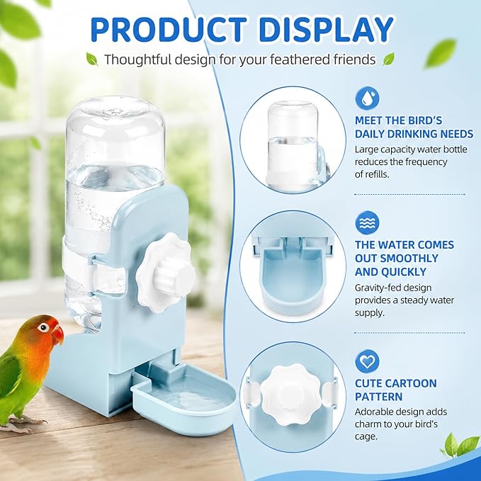Rypet No Mess Bird Water Feeder Dispenser Set Automatic Bird Feeder Transparent Food Container Cage Acrylic Parrot Feeders Accessories for Small Birds Parrot Cockatoo Canary