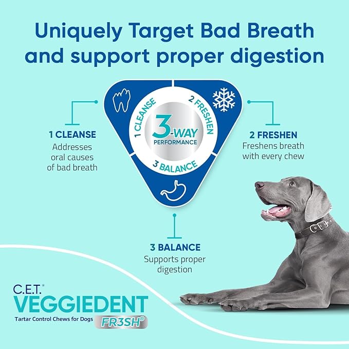 Virbac C.E.T.® VEGGIEDENT® FR3SH® Tartar Control Chews for Dogs with digestive health support, VOHC Approved, Small 11-22lbs