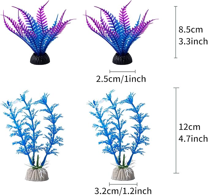 COMSUN 25 Pack Artificial Aquarium Plants, Small Size 4 inch Approximate Height Fish Tank Decorations Home Décor Plastic Blue