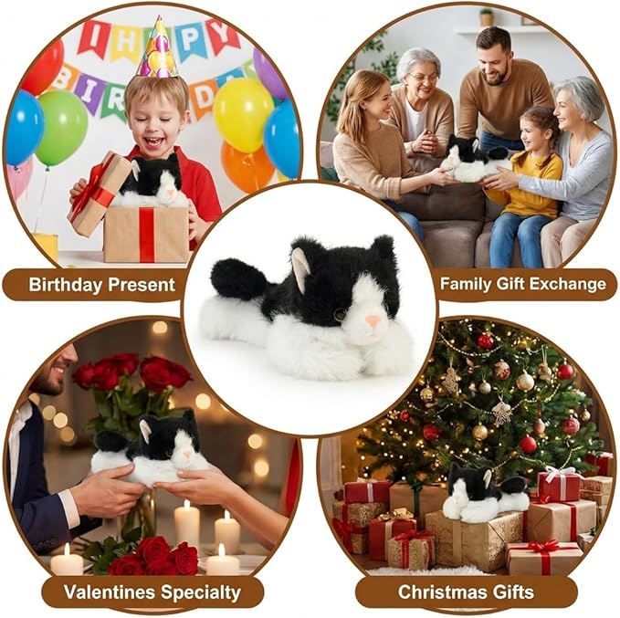 Cute Black Cat Stuffed Animal Plush Toy - Weighted & Soft, Cute Small Plushie Gift for Kids, Girls, Boys, Adults. 8 inches