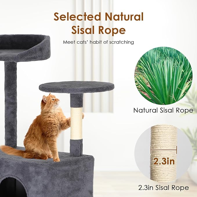 PayLessHere Cat Tree 62in Cat Tower with Cat Scratching Post,Multi-Level Cat Condo Stand House Furniture Kitty Activity Center with Furry Ball Toys Cat Tree for Indoor Cats,Dark Gray