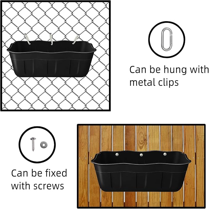 Hanging Goat Feeders,Chicken Feeder Waterer,Large Feed Trough 7.5 Quart 1 Pack,Hanging Fence Feed Trough for Poultry Livestock,Black