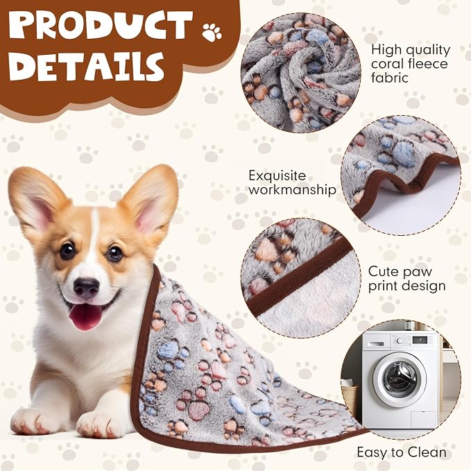 Chumia 1 Pcs Dog Blankets Soft Fluffy Fleece Washable Puppy Sleep Blankets Small Mat for Pets Throw Warm Bed Mat for Dog Puppy Cat (Black,Paw)