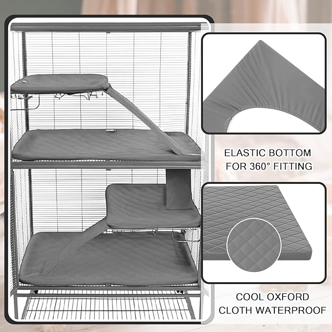 Beeveer 7 Pcs Ferret Cage Liner Washable Ferret Pads Bedding Cage Accessories Kit for Small Animals Hamster Rats Chinchillas Hedgehogs Guinea,Stain-Resistant Material (Double Unit Set,Grey)