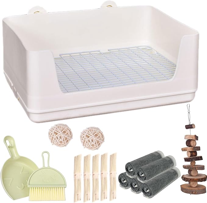 RUBYHOME Large Rabbit Litter Box Bunny Potty Training Corner Litter Pan with Deep Bottom Collection Tray, Small Animal Bedding Toilet for Adult Guinea Pig, Ferret