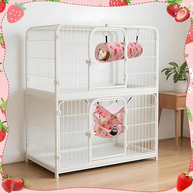 2 Pcs Guinea Pig Ferret Hammock Set, 3 Tier Small Pet Hanging Hammock with Tunnel Bed Hideout Small Animal Cage Accessories for Hamster Sugar Glider Guinea Pig Ferret Squirrel Chinchilla