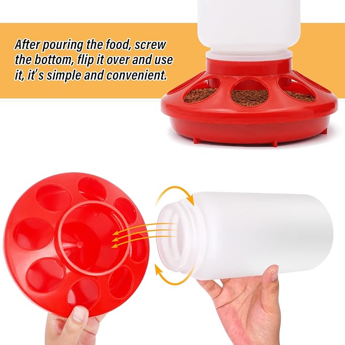 Chicken Feeder and Waterer Set Hanging Chicken Waterer Feeder for Poultry Duck Quail Chick Baby Automatic Chicken Feeders no Waste Bird Water Dispenser Chicken Coop Accessories Supplies (Red)