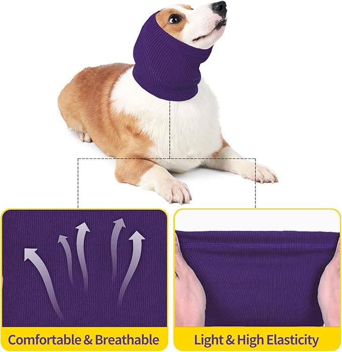 Nanaki Dog Hood Calming Ear Wrap - Quiet Headband, Head Cover Snood, Fireworks Muffs, Grooming and Force Drying Pet Protector for Anxiety Relief and Noise Reduction
