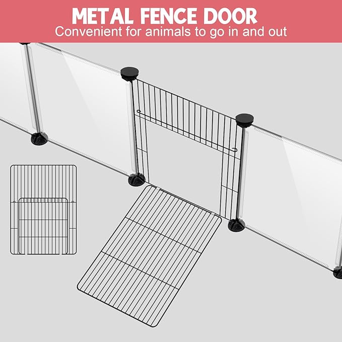 20 Panels Small Animals Playpen, 48" x 24" x 16" Transparent Pet Playpen with Waterproof Mat,Portable Plastic Enclosure Cage for Chicken/Guinea Pigs/Bunny/Ferrets/Hamsters/Hedgehogs Indoors Outdoor