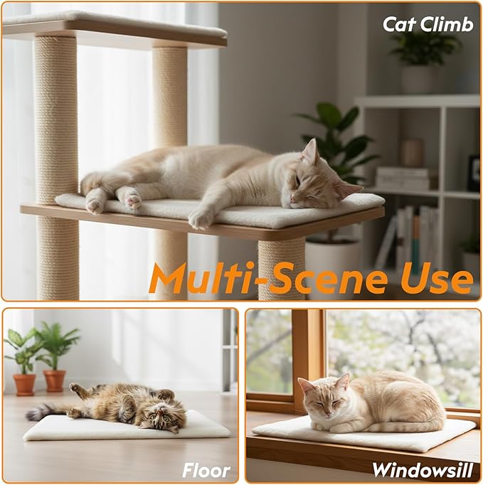 FunFurry Self Warming Cat Bed, Heating Cat Pad, Extra Soft Flannel Surface, Removable ＆ Washable, Thick Thermal Mat with Non-Slip Bottom (Ivory, 29" X 19")