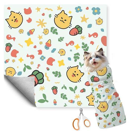 27.6"Cat Grooming Wrap (for nail trimming and veterinary care) - Large-Scale Anti-Escape Cat Containment Device- Multifunctional pet grooming essential, (C3 Suitable for 15 lbs)